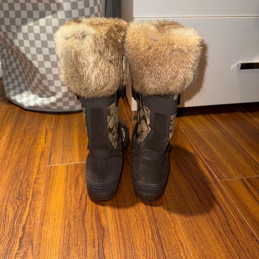 Coach Tan and Brown Fur-Trimmed Boots - Picture 4 of 6